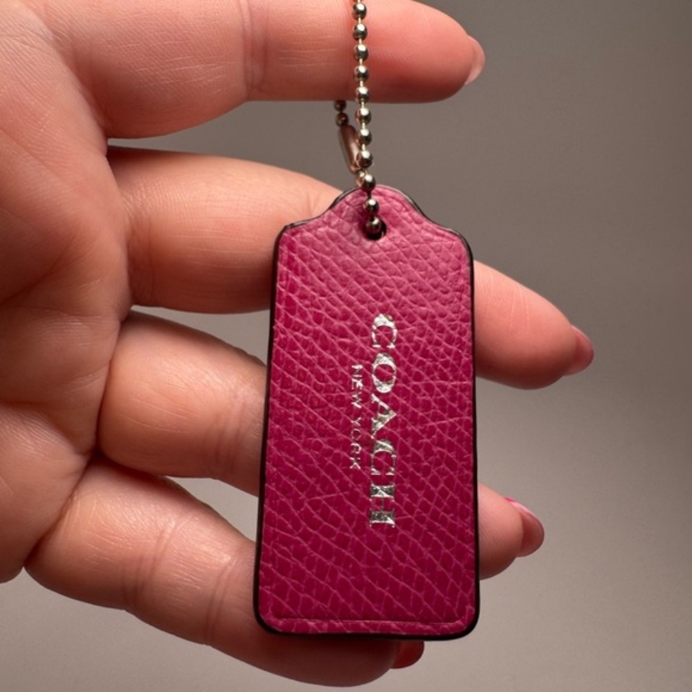 Coach Raspberry Pink Leather Hang Tag Bag Charm w/Silver Ball Chain